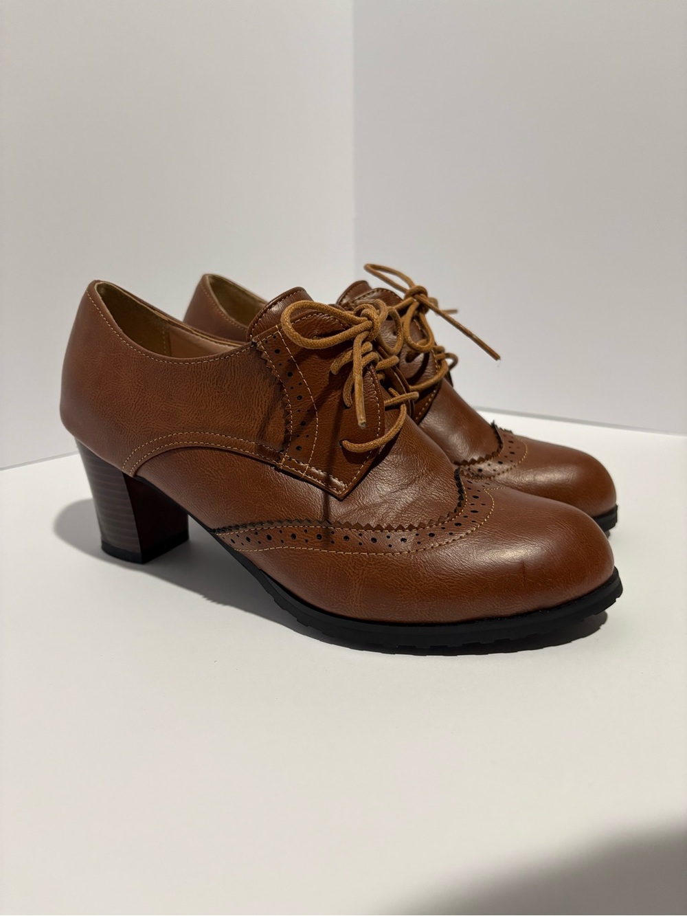 Brown Lace-Up Oxford Pumps | Vintage Dark Academia Heeled Brogues size 39
